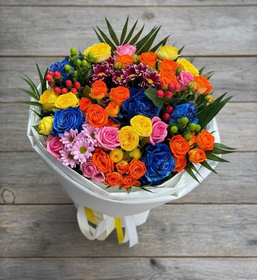 Букет цветов из: Розы и Хризантемы в Светлые Горы