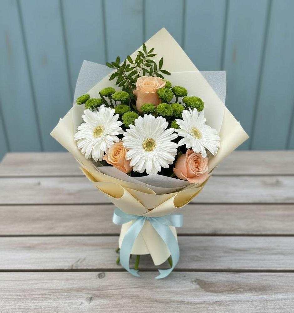 Букет цветов из: Герберы, Розы и Хризантемы в Светлые Горы