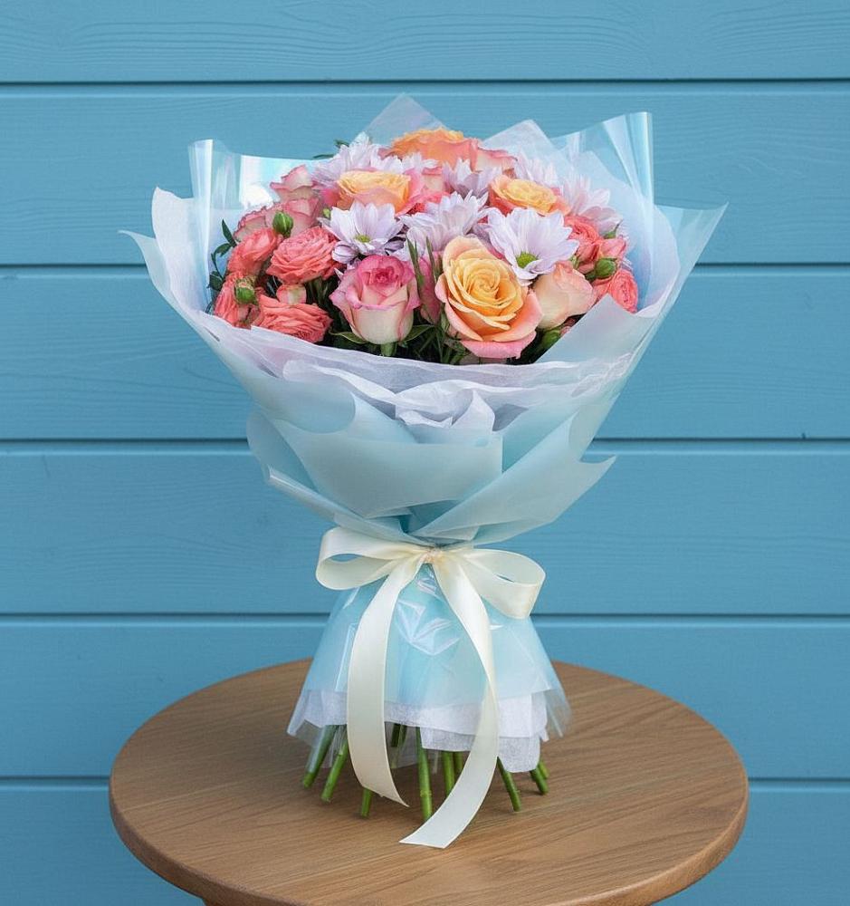 Букет цветов из: Хризантемы и Розы в Светлые Горы