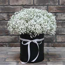 Цветочная композиция из Гипсофила в шляпной коробке в Светлые Горы